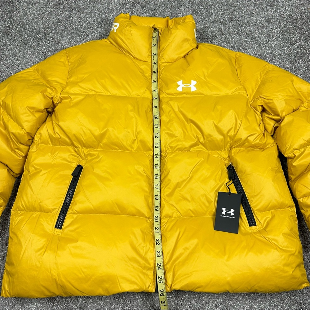 Under Armour Womens Down Puffer Full Zip Hooded Jacket Mustard Sz L 1373443-782 - Picture 13 of 16